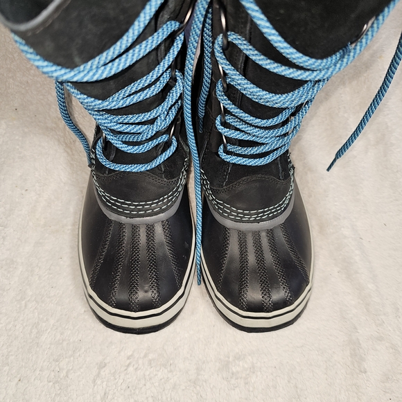 Sorel Joan Of Arctic Knit Waterproof Snow Boots Black Houndstooth Aqua 7 - Picture 6 of 16